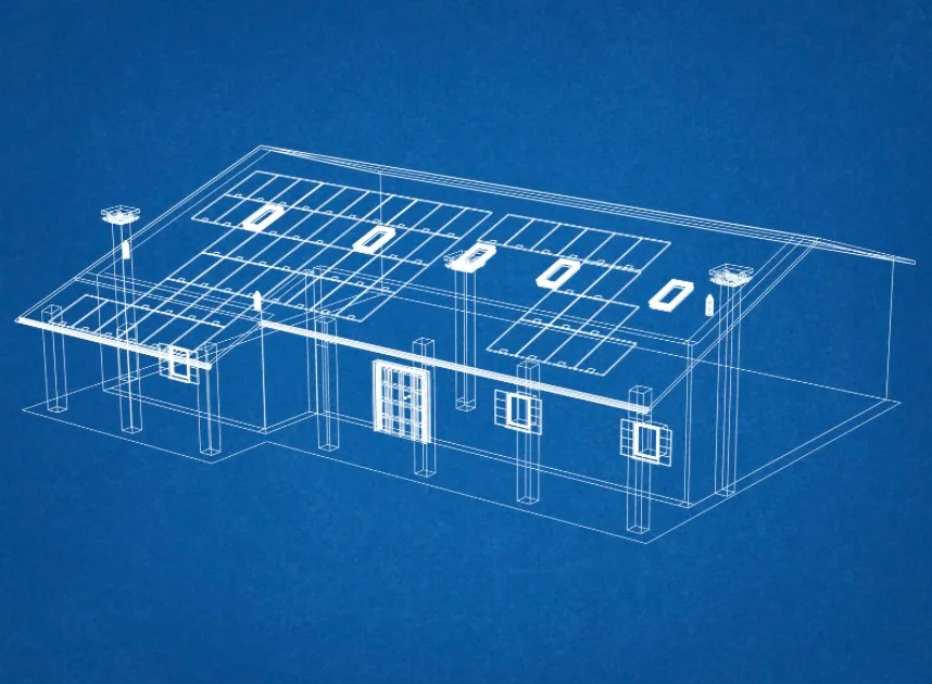 Grande toiture équipée de panneaux solaires photovoltaïques