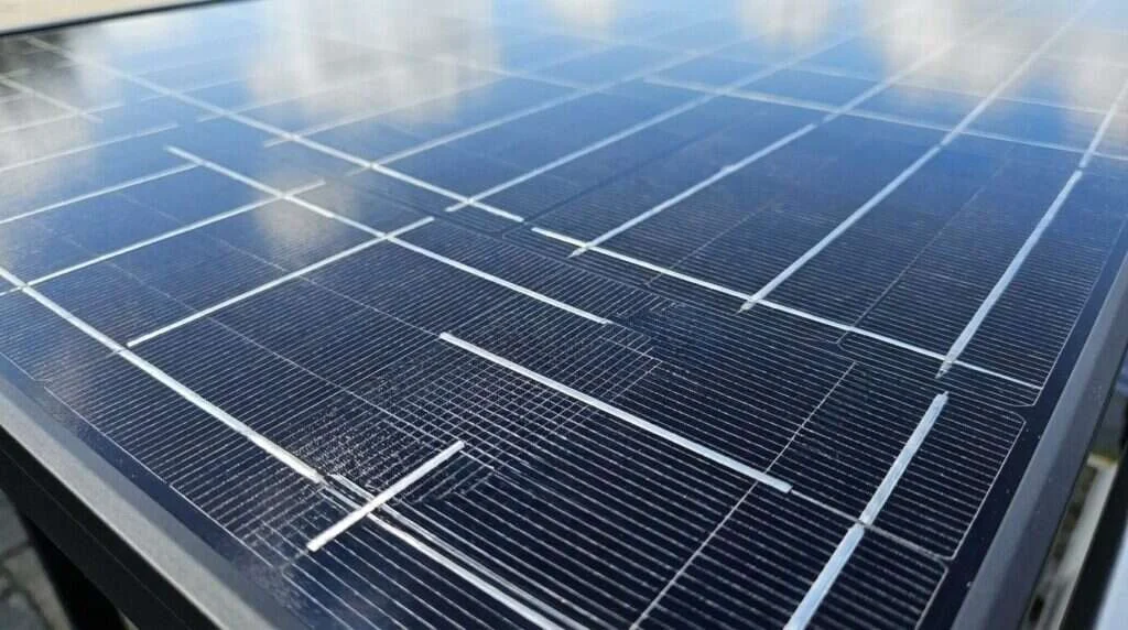 Fonctionnement solaire photovoltaïque : cellule de silicium convertissant la lumière en électricité
