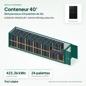 Conteneur 40' de 864 panneaux LONGi Hi-MOX10 LR7-54HVH 490 Wp white film – illustration non contractuelle