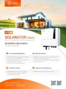 Fiche technique Onduleur hybride Solis S6-EH3P10K-LV triphasé 10 kW, réseau 3×230 V en triangle