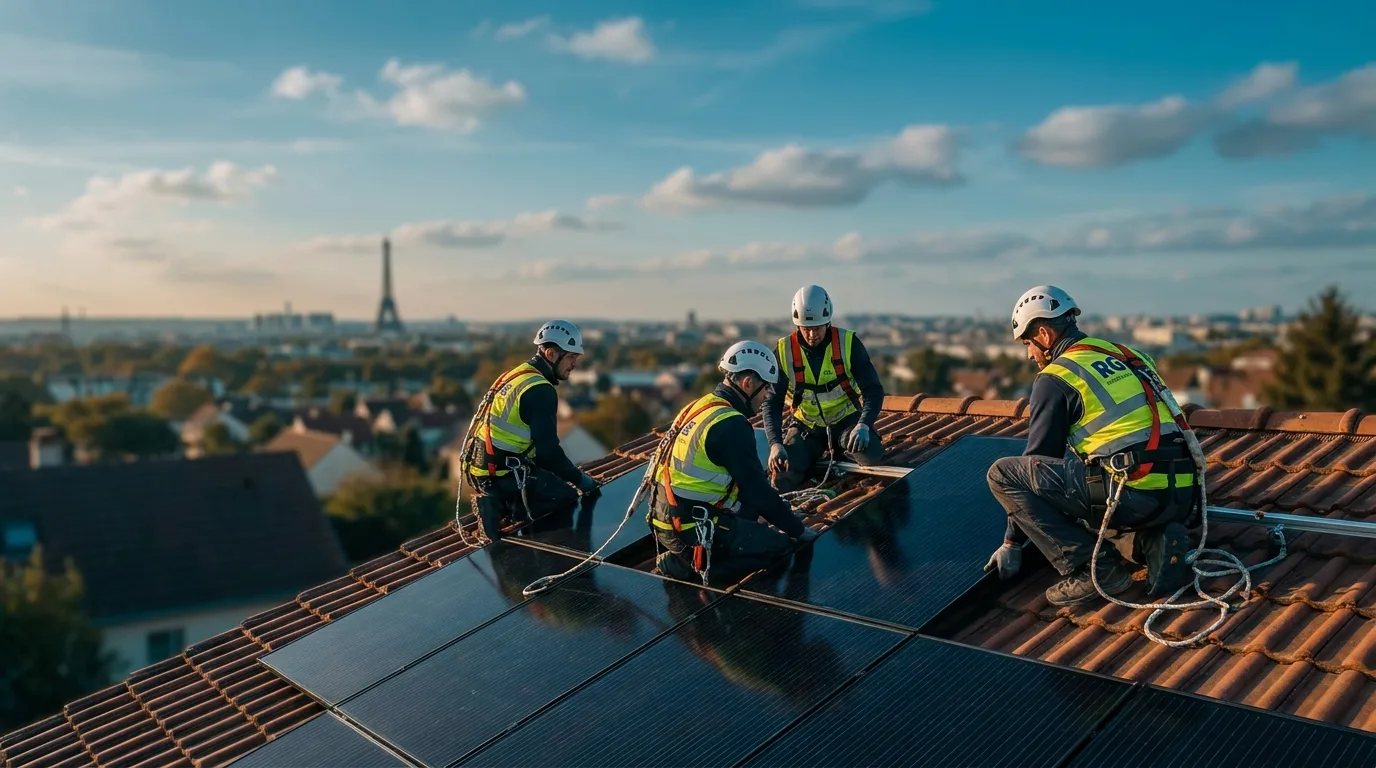 Contact installateur photovoltaïque : technicien RGE FreXolaire sur une toiture en Île-de-France