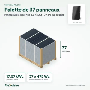 Palette de 37 panneaux Jinko Tiger Neo 3.0 48QL6-DV 475 Wc bifacial – illustration non contractuelle