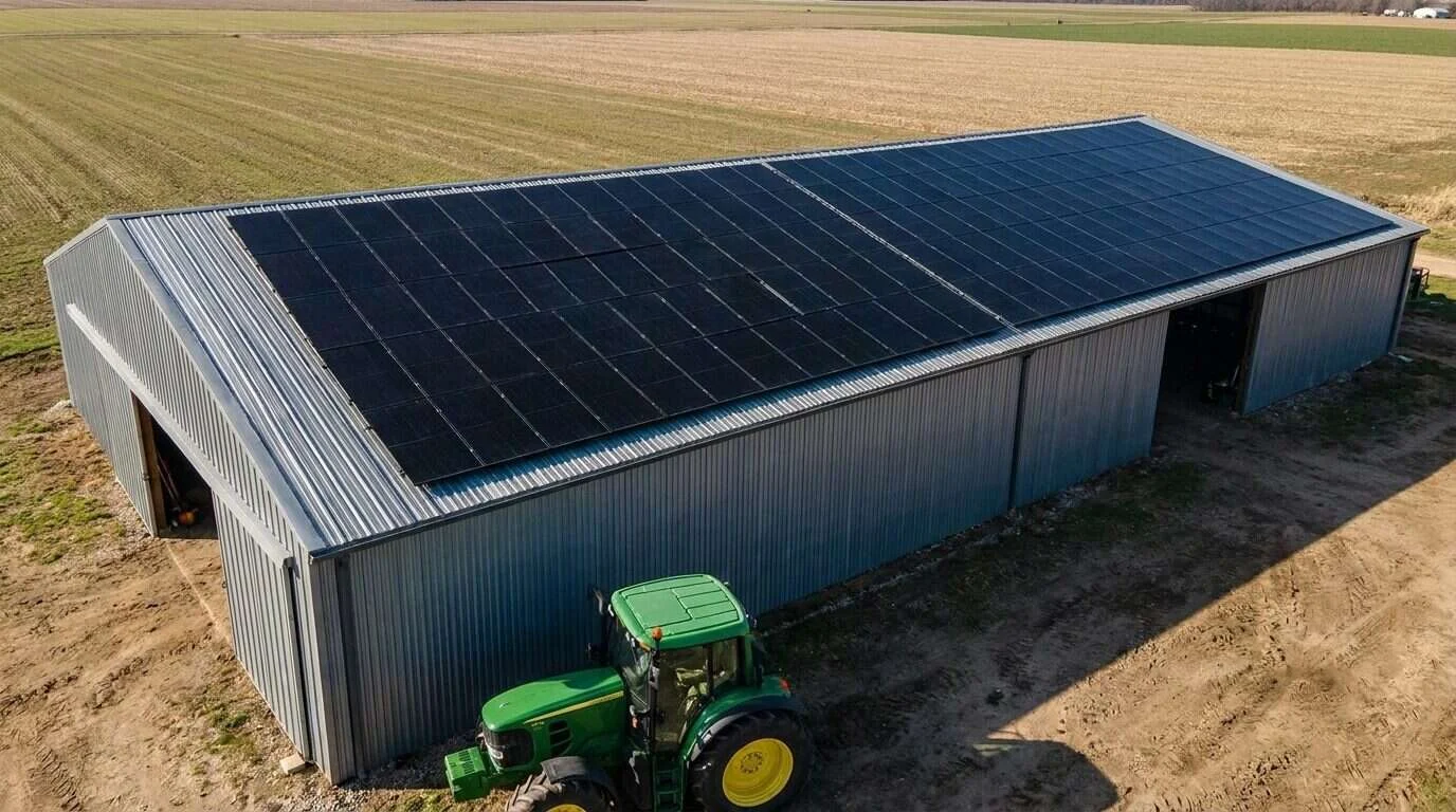 grande toiture de hangar entièrement solarisée — Photovoltaïque pour exploitation agricole