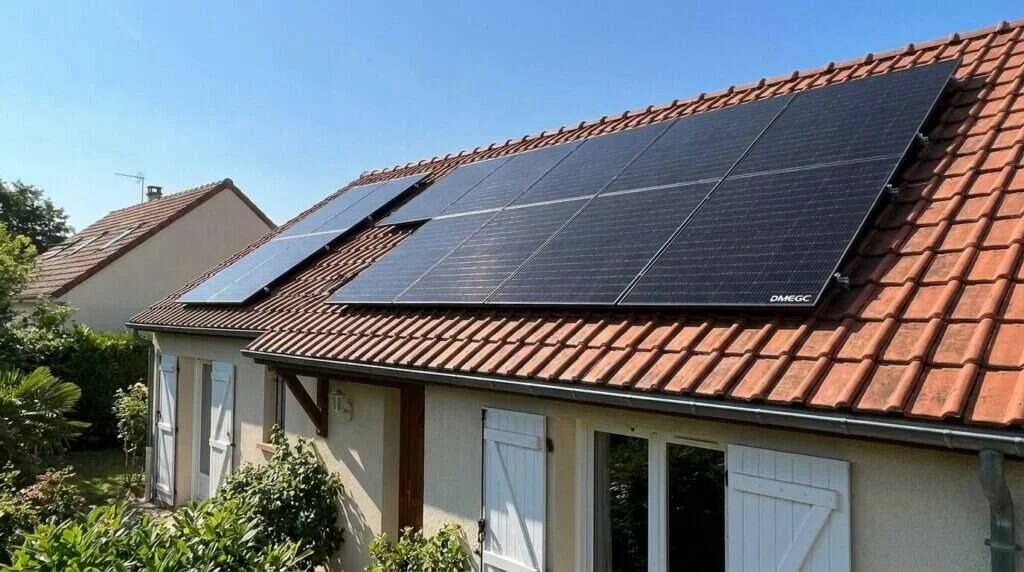 Gros plan de panneaux solaires en autoconsommation, copropriétés mixtes (résidence + commerces) — Aides photovoltaïque cop...
