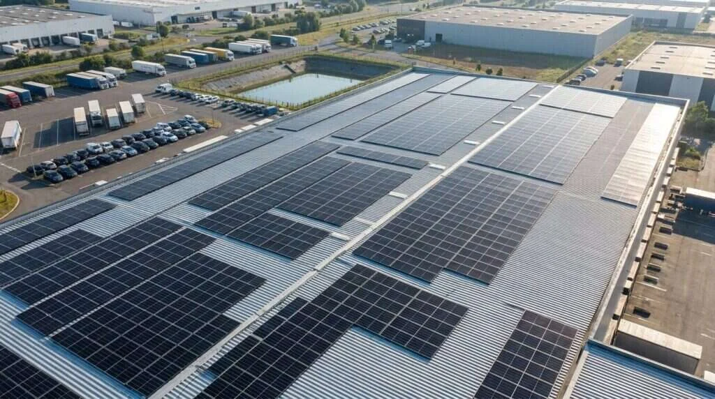 Technologie panneau solaire, onduleur hybride et batterie — décarbonation entreprise photovoltaïque