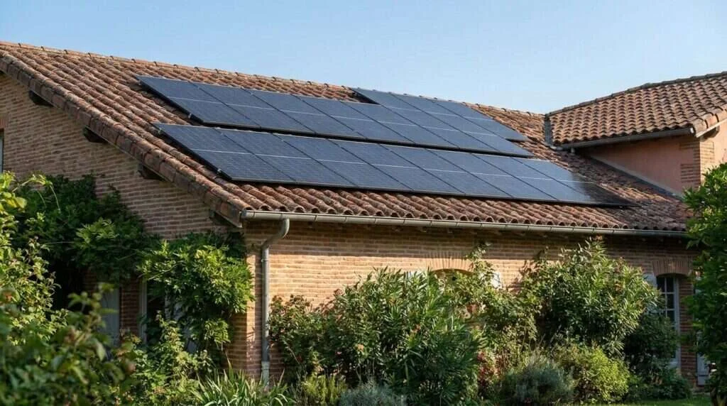 Maison hors réseau équipée de panneaux solaires sur sa toiture résidentielle — Panneaux solaires à Toulouse