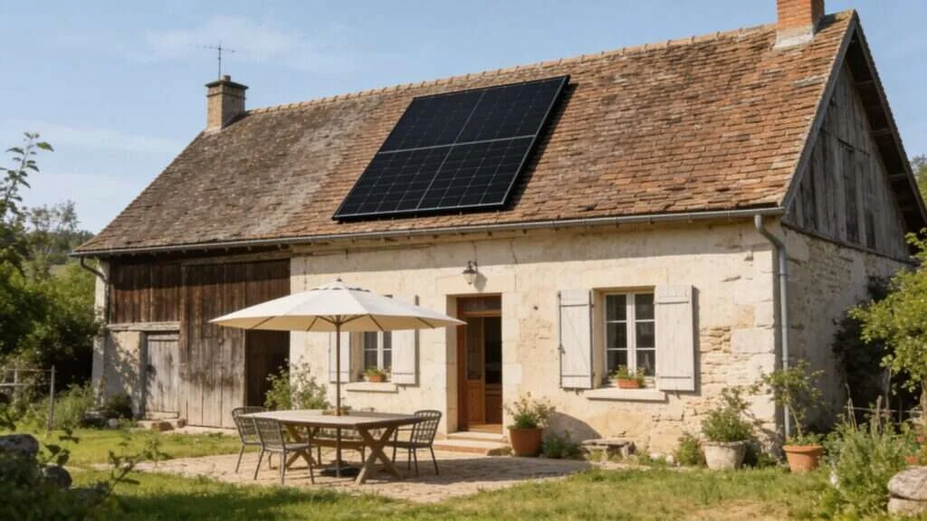 Gîte rural avec panneaux solaires sur la toiture de la grange