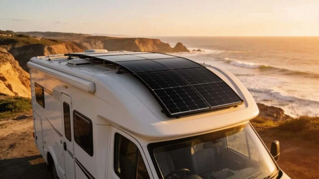 Camping-car équipé d'un panneau solaire sur le toit