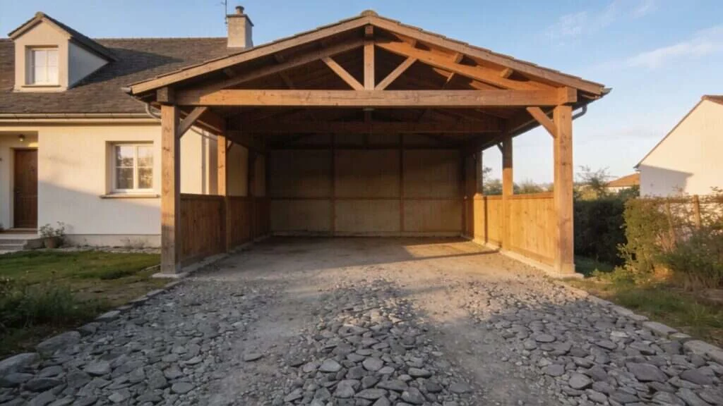 Carport en bois devant une maison