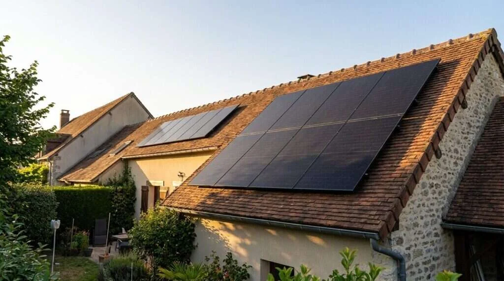 Panneaux full black 470 Wp sur une toiture en tuiles