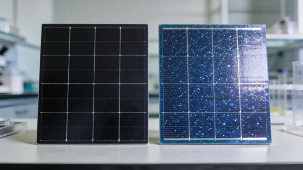 Cellules photovoltaïques monocristallines et polycristallines en gros plan
