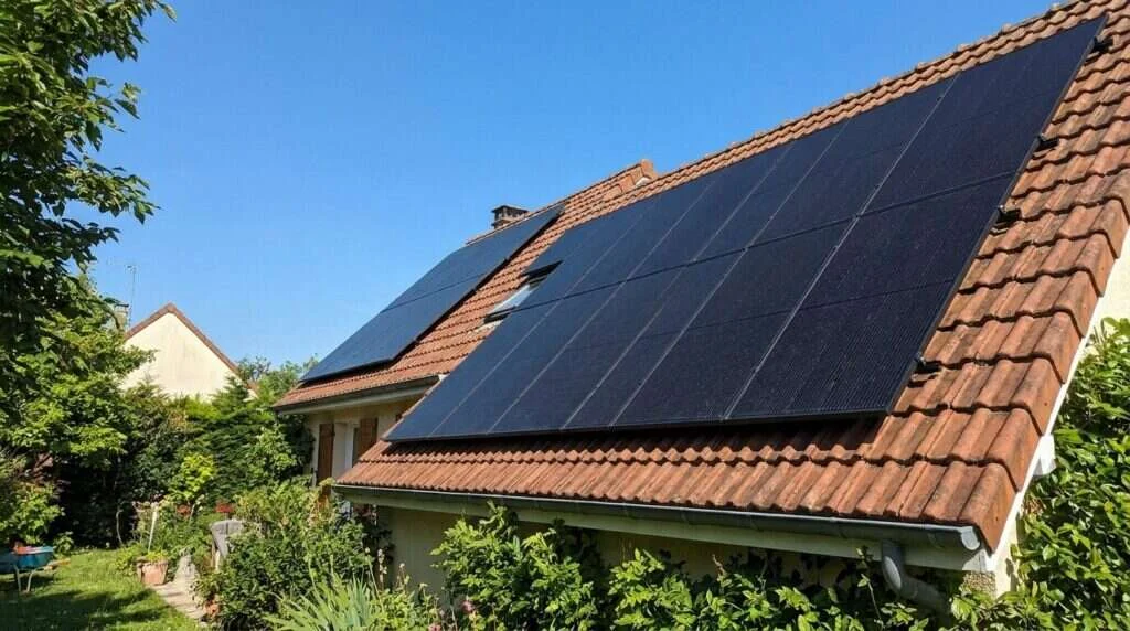 Panneaux monocristallins 455 Wp full black sur une toiture en tuiles