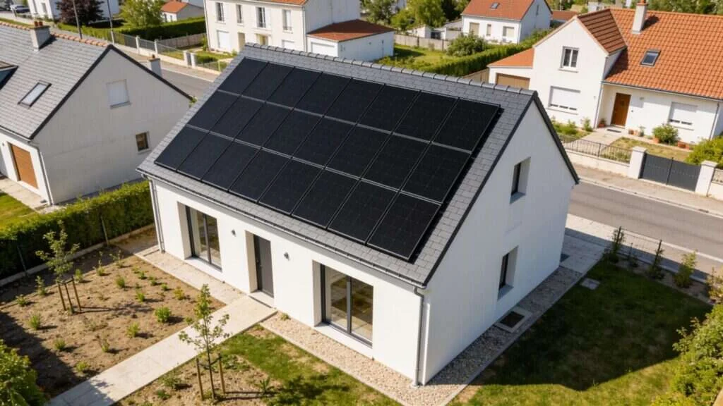 Panneaux solaires sur un pavillon de Seine-et-Marne