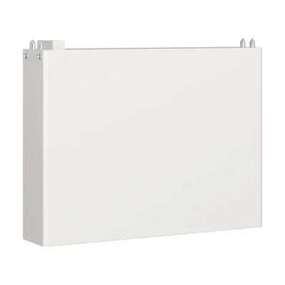 Batterie BYD Battery-Box HVE : module blanc extra-plat de 6,4 kWh, vue de trois quarts