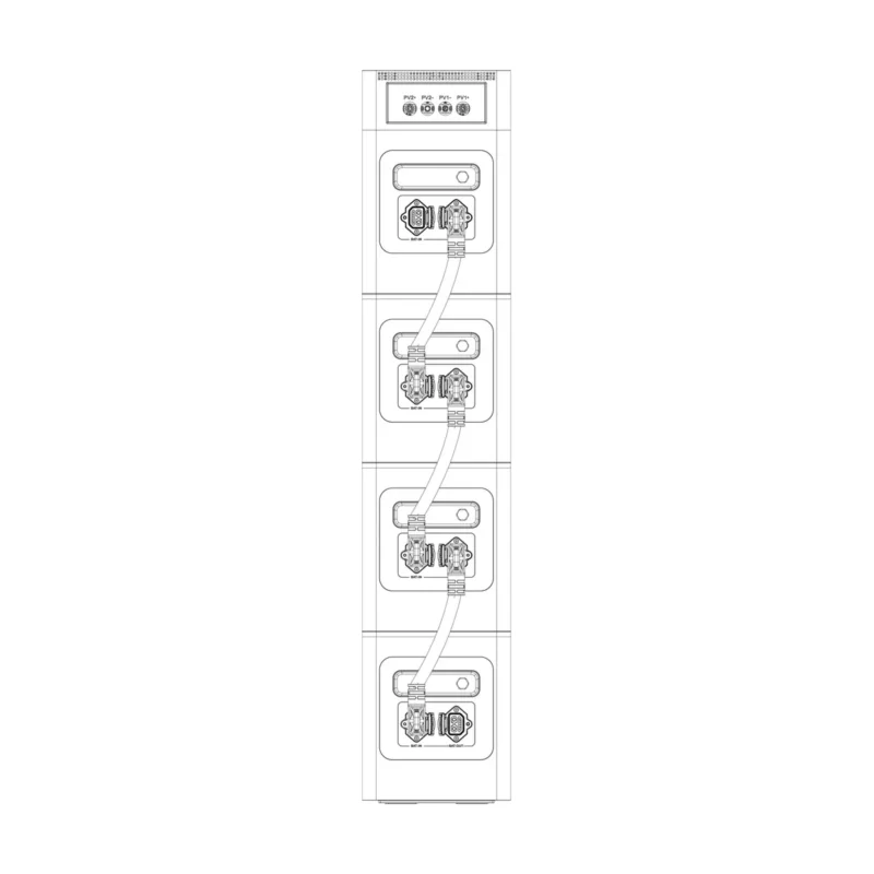 Batterie Deye AE-F2.0, dessin de trois modules d'extension reliés sous la station AE-FS2.0