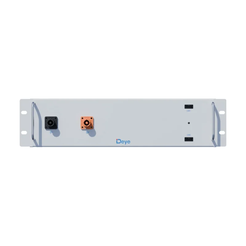 Batterie Deye BOS-A-Pack7.68, module rack blanc vu de face avec bornes B+ et B-
