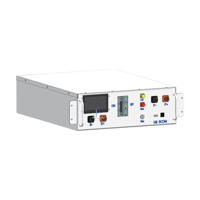 Contrôleur de batterie Deye HVB750V/100A-EU, boîtier rack gris avec écran, disjoncteur et bornes