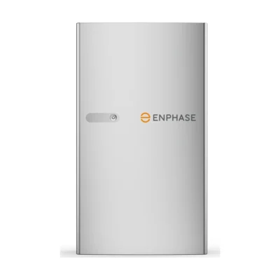 Batterie Enphase 5P FlexPhase vue de face, boîtier métallique gris clair avec logo Enphase orange