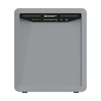 Batterie Growatt AURA 5000, boîtier gris avec bandeau noir et voyants en partie haute