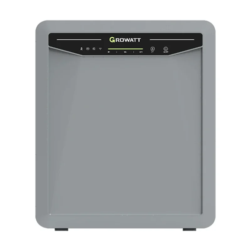 Batterie Growatt AURA 5000, boîtier gris avec bandeau noir et voyants en partie haute