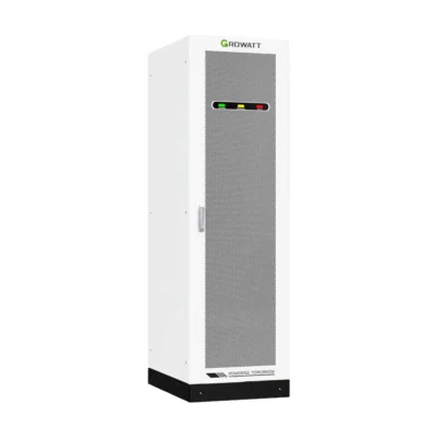 Batterie Growatt AXE 5.0H-E1, modules rack montés dans une armoire AXE blanche