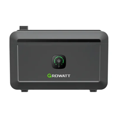Batterie Growatt NOAH 2000, boîtier gris anthracite avec anneau lumineux vert en façade
