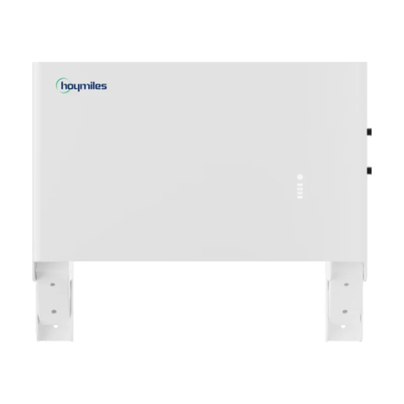Batterie Hoymiles LB-5D-G2 blanche, boîtier plat sur pieds avec logo hoymiles