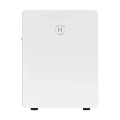 Batterie Hoymiles LB-6D-G3 blanche vue de face, boîtier compact sur pieds avec logo H