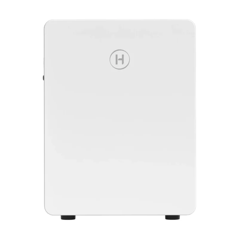 Batterie Hoymiles LB-6D-G3 blanche vue de face, boîtier compact sur pieds avec logo H