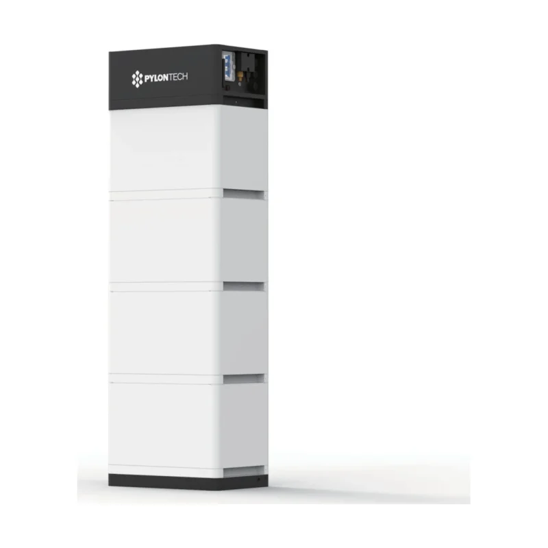 Batterie Pylontech Force L2, tour blanche de quatre modules sous l'unité de contrôle noire