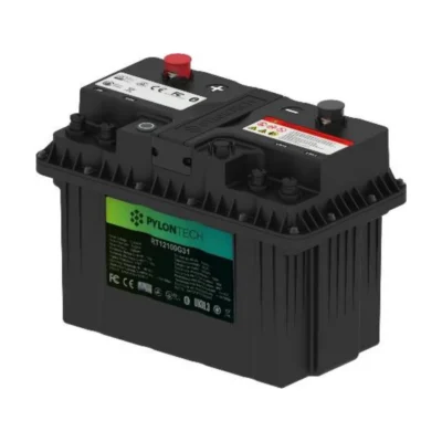 Batterie Pylontech RT12100G31 12 V, boîtier noir de type batterie auto avec étiquette verte