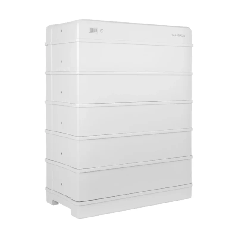 Batterie Sungrow SMR032 : cinq modules blancs empilés d'une tour SBR sur son socle