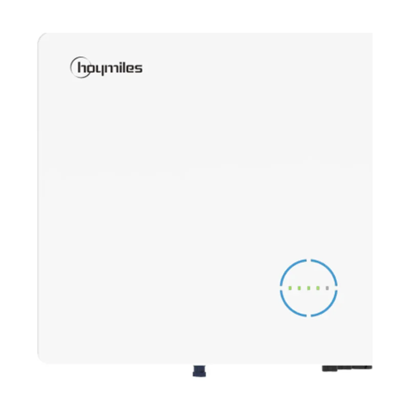 Onduleur batterie Hoymiles HAT-HV triphasé blanc vu de face, logo et anneau lumineux