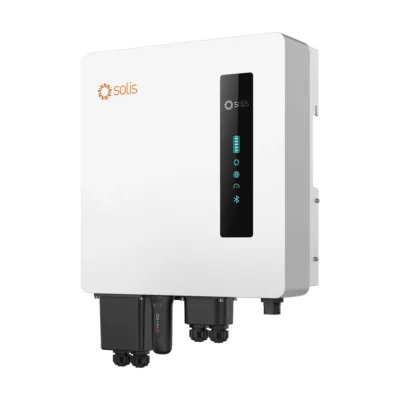 Onduleur batterie Solis S6-EA1P monophasé, petit boîtier blanc avec bandeau noir à voyants