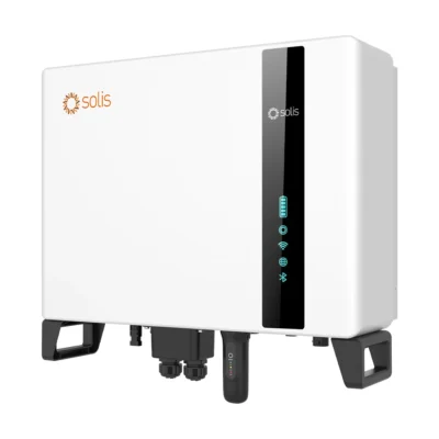 Onduleur batterie Solis S6-EA3P triphasé, boîtier blanc avec bandeau noir à voyants