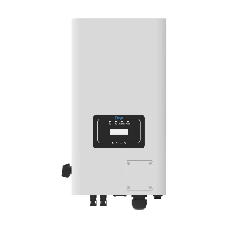 Onduleur Deye G06P3 triphasé, boîtier blanc compact avec écran LCD en façade