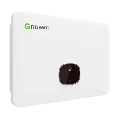Onduleur Growatt MID 25KTL3-X1 triphasé, grand boîtier blanc avec afficheur OLED et logo Growatt