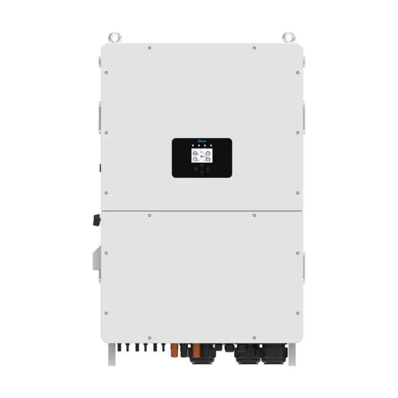 Onduleur hybride Deye SG02HP3 100-125 kW, grand boîtier gris clair avec écran central