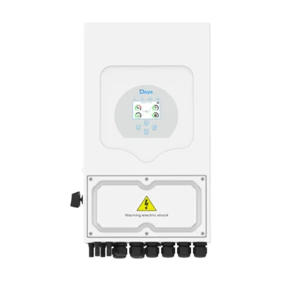 Onduleur hybride Deye SG05LP1 monophasé, boîtier blanc avec écran et connecteurs en bas