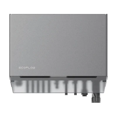 Onduleur hybride EcoFlow PowerOcean Plus triphasé, boîtier gris avec connecteurs en partie basse