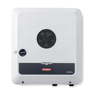Onduleur hybride Fronius Primo GEN24 Plus monophasé, boîtier blanc avec sectionneur noir sur le côté