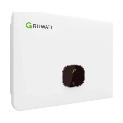 Onduleur hybride Growatt MID TL3-XH triphasé, boîtier blanc avec écran rond et logo Growatt