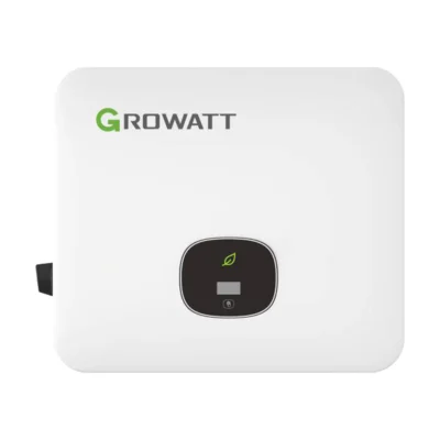 Onduleur hybride Growatt MOD TL3-HU triphasé, boîtier blanc plat avec afficheur et grand logo Growatt