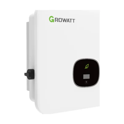 Onduleur hybride Growatt MOD TL3-XH triphasé, boîtier blanc compact avec écran et sectionneur