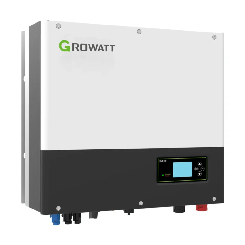 Onduleur hybride Growatt SPH TL3 BH-UP triphasé, boîtier blanc et noir avec écran LCD
