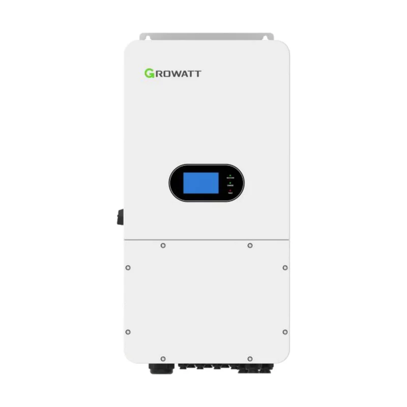 Onduleur hybride Growatt SPM 8000-10000TL-HU monophasé, haut boîtier blanc avec écran bleu