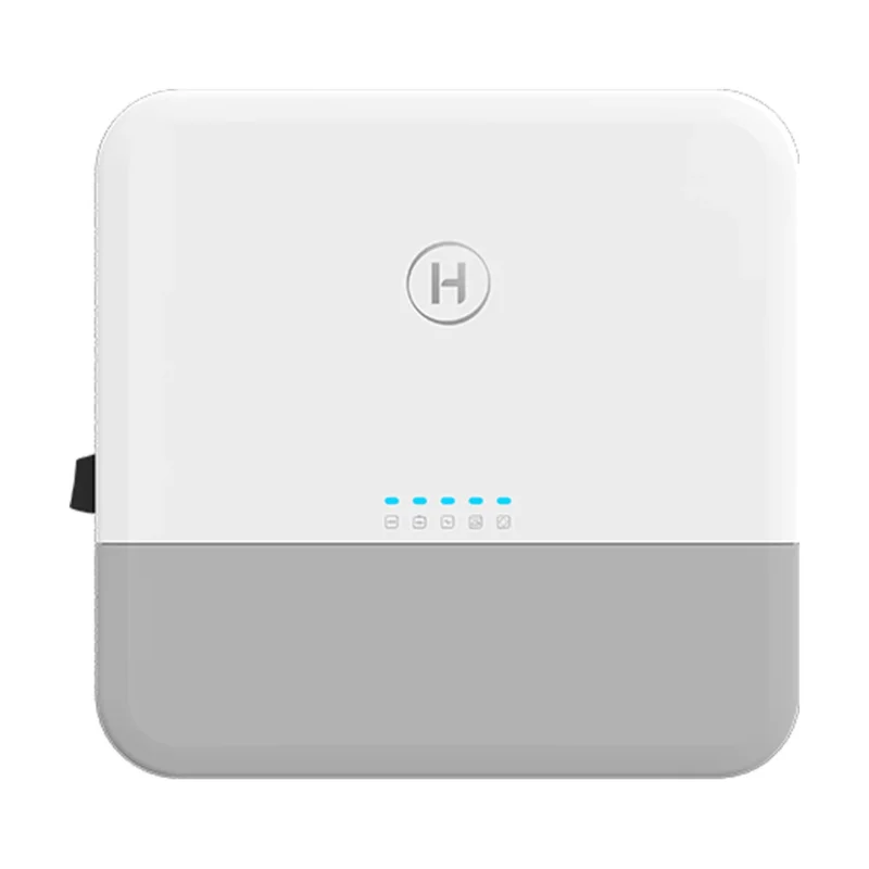 Onduleur hybride Hoymiles HIS-L-G3 monophasé blanc et gris, vue de face avec voyants LED