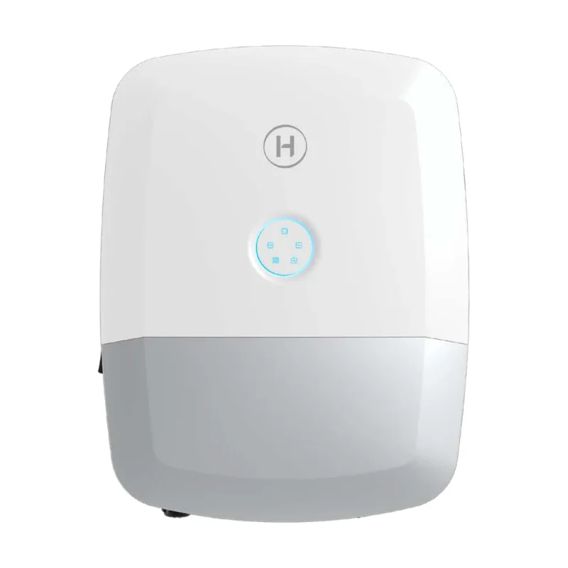 Onduleur hybride Hoymiles HIT-L-G3 blanc et gris, façade arrondie avec voyants LED
