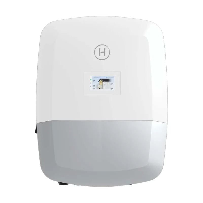 Onduleur hybride Hoymiles HIT-L-G3S blanc et gris avec petit écran LCD en façade