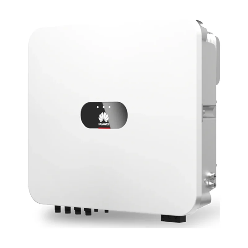 Onduleur hybride Huawei SUN2000-LC0 monophasé, boîtier blanc compact avec logo Huawei et connecteurs en dessous
